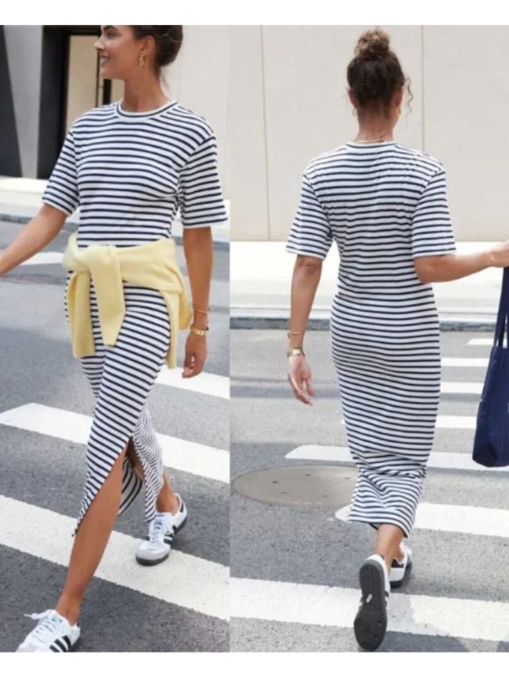 AYR Navy & White Striped Short-Sleeve Midi Dress